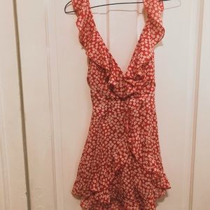 Red ditsy-print floral romper
